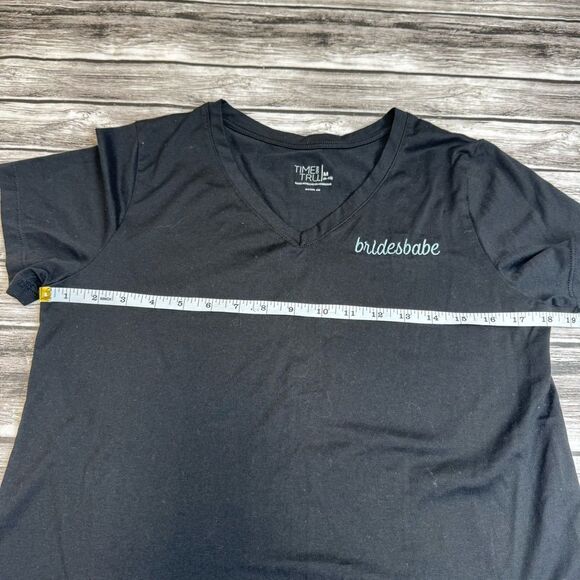 Time and Tru Women's Bridesbabe Tee T Shirt M Med Medium Black Light Blue V Neck - Picture 8 of 12
